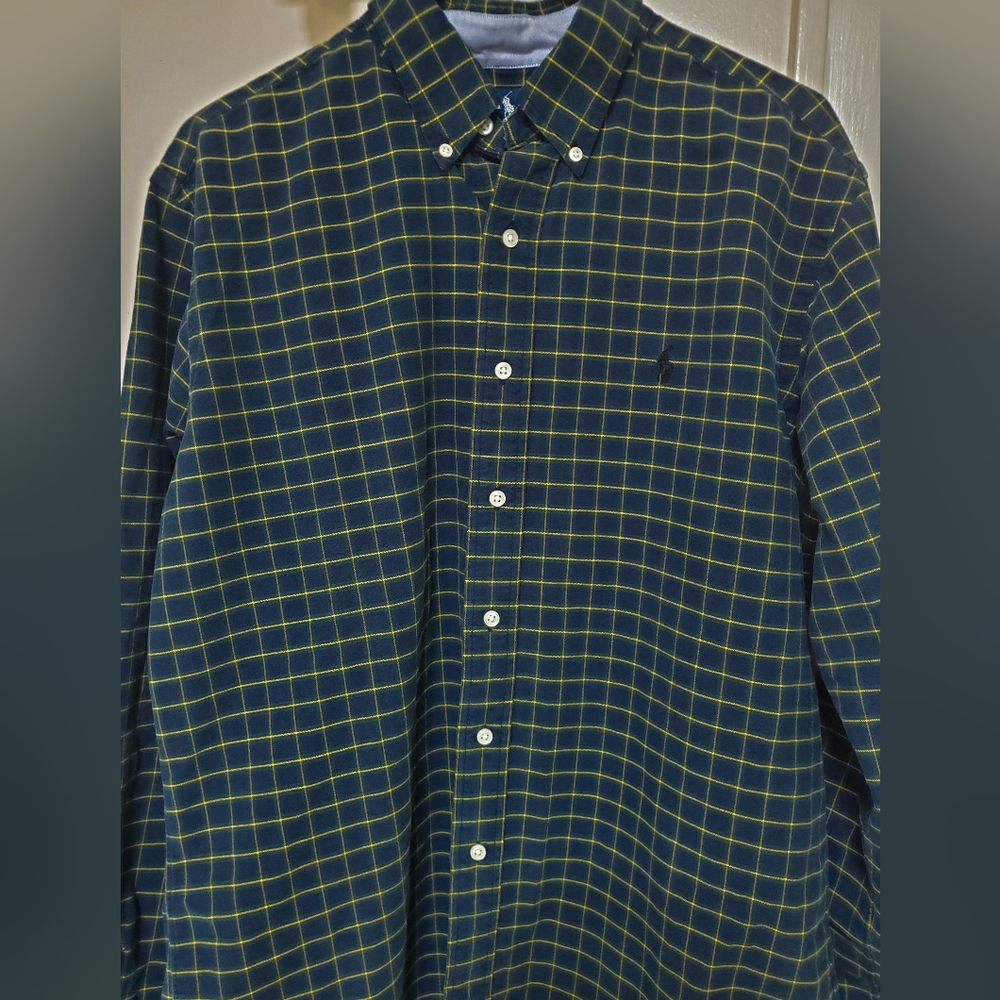Ralph Lauren Classic Fit Navy and Yellow Plaid Shirt